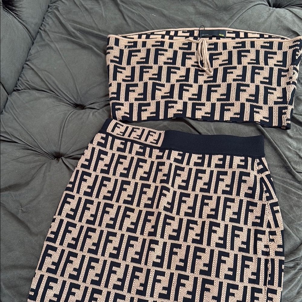 Fendi Black and Brown Midi Pencil Skirt Set